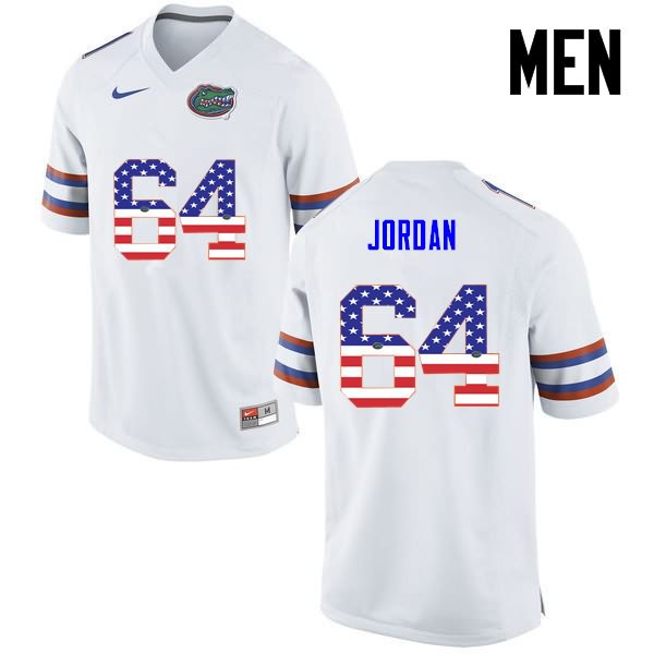 NCAA Florida Gators Tyler Jordan Men's #64 USA Flag Fashion Nike White Stitched Authentic College Football Jersey FWX1764DL